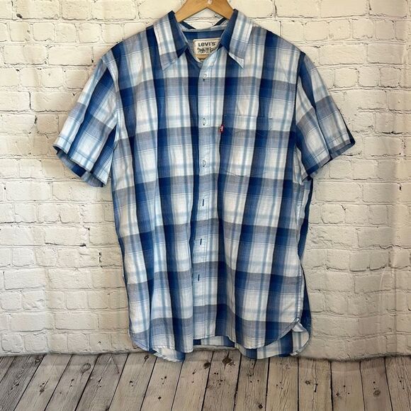 Levi’s Two Horse Brand Men’s Short Sleeve Plaid Button Down Shirt size Large - Picture 1 of 7